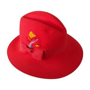 Vintage Wool Mr Norman Red Women's Fedora with Bow and Feather  Bollman Hat Co.